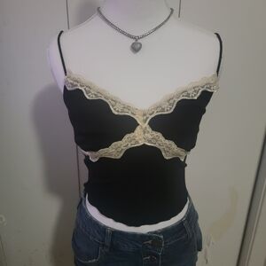 XS Black Lace Trim Cami Top